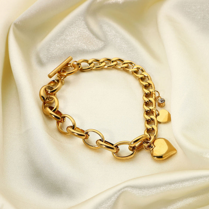 Anillo con colgante de corazón de circonita de acero inoxidable bañado en oro de 18 quilates: joyería sencilla y moderna