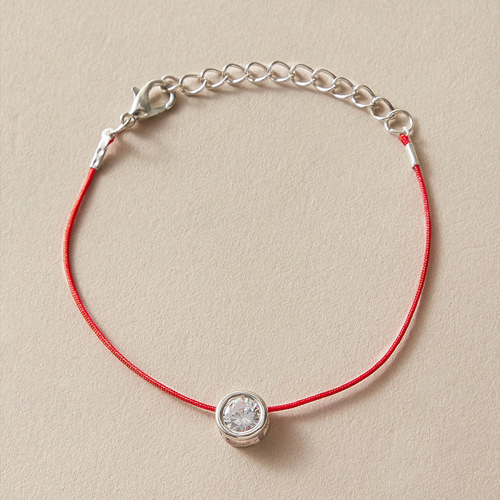 Pulsera de cuerda roja con circonitas: joyería de pareja de estilo sencillo