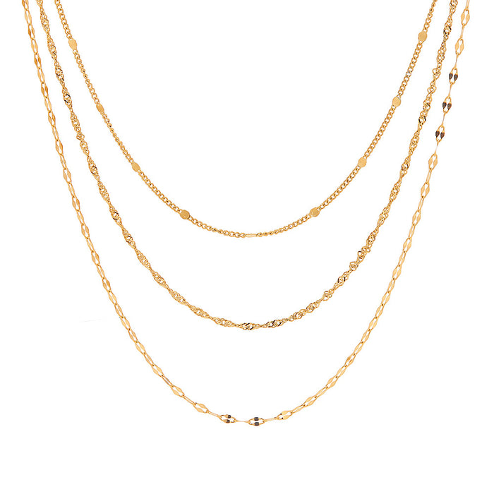 Style 18K Gold-Plated Triple Layer Titanium Steel Necklace - Non-Fading and Versatile for Women