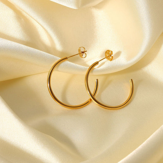 New Fashion Simple 18K Gold Stainless Steel Earrings - C-Shaped Titanium Steel Studs