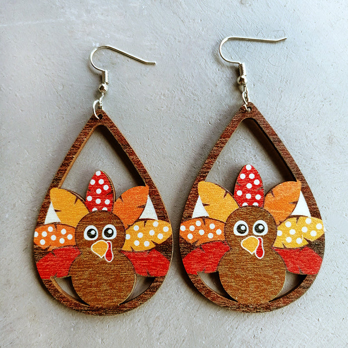 Wooden Thanksgiving Turkey Earrings