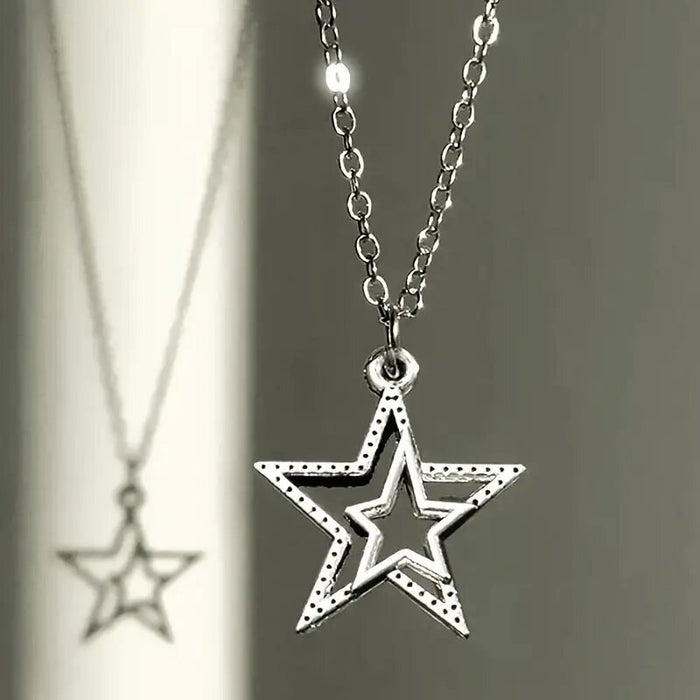 Hollow five-pointed star sweater chain three-dimensional star necklace