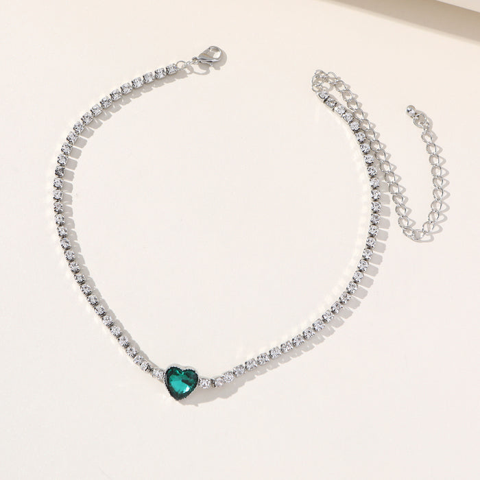 Heart Rhinestone Necklace - Dainty Single-Layer Choker for Women