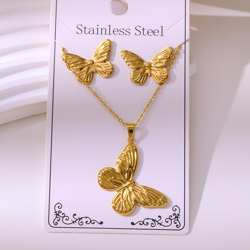 Wholesale 304 stainless steel hydraulic gold-plated earrings and necklace sets - wallojewerly 