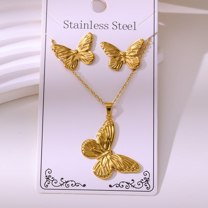 Wholesale 304 stainless steel hydraulic gold-plated earrings and necklace sets - wallojewerly 