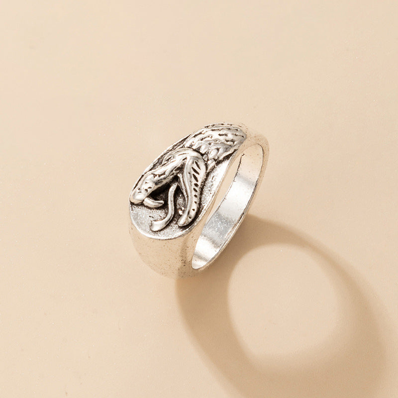 Exaggerated punk hip-hop style cartoon snake fox moon ring