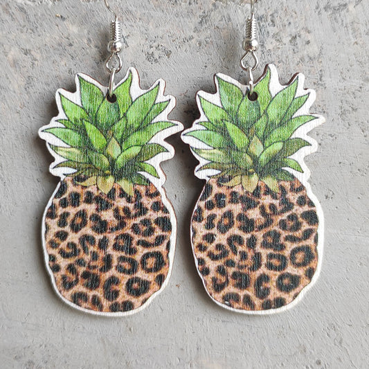 Pineapple Earrings with Aztec Cow Print and Leopard Pattern