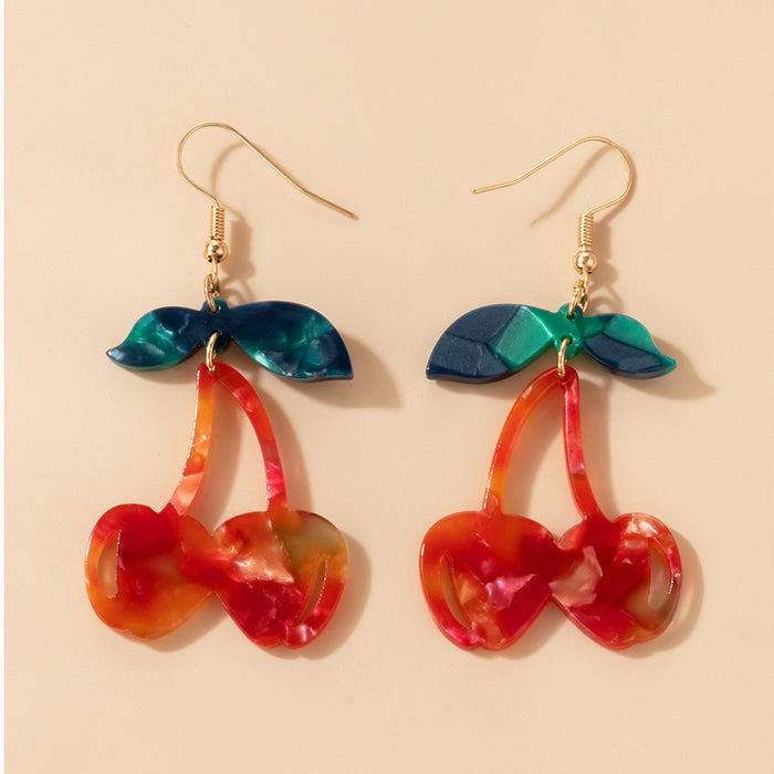 Resin coconut palm ear hook geometric cherry earrings