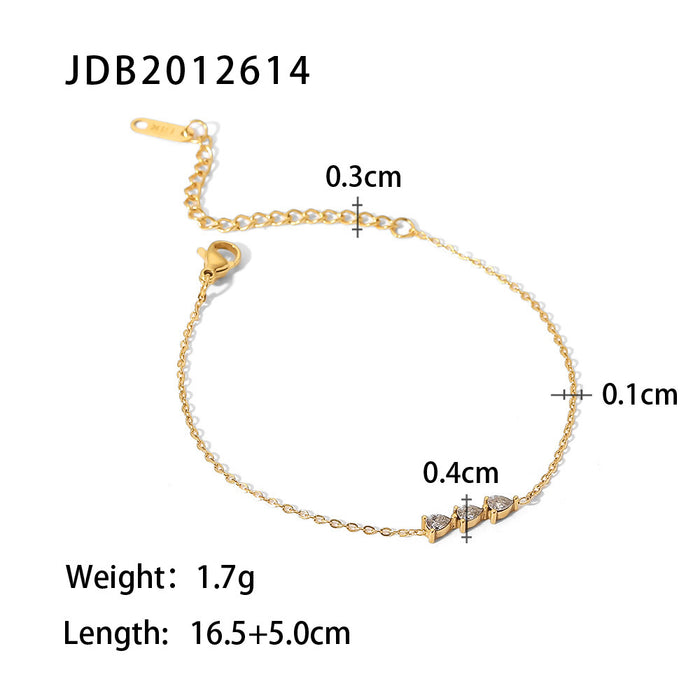 18K Gold Plated Stainless Steel Zircon Inlaid Bracelet - Stylish Fashion Jewelry for Women