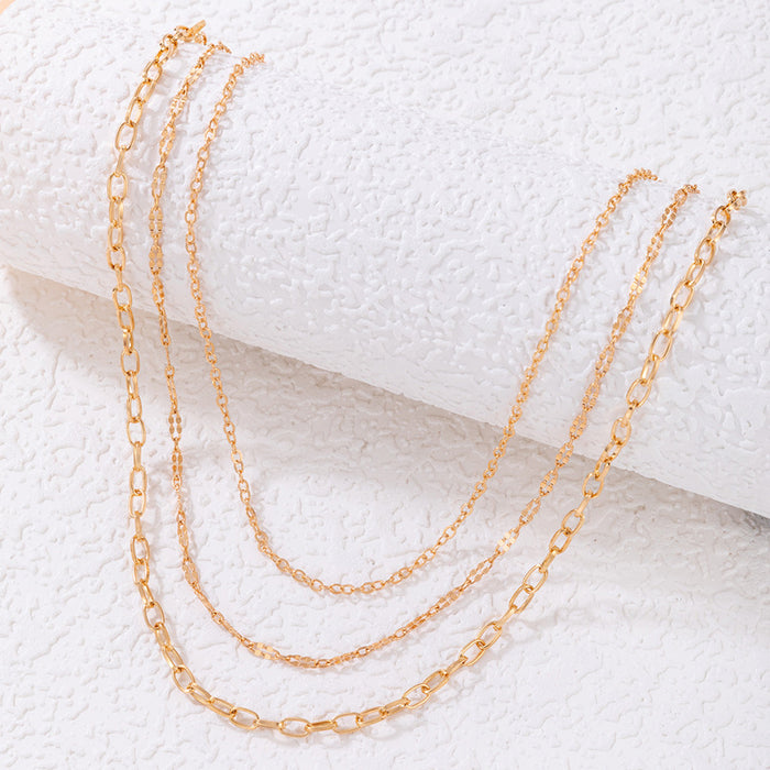 Simple Chain Triple-Layer Necklace - Geometric Multilayer Choker