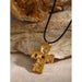 18K Gold-Plated Wax Cord Necklace - Hammered Cross with Colorful Zircon Inlay, Popular Design - wallojewerly 