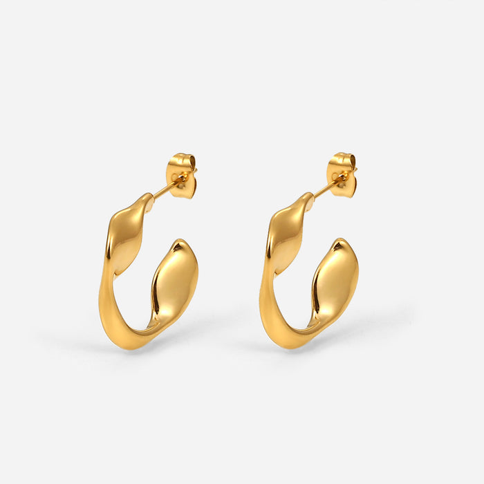 New Fashionable Simple 18K Gold Plated Stainless Steel Mobius Hoop Earrings - Metallic Titanium Steel Jewelry