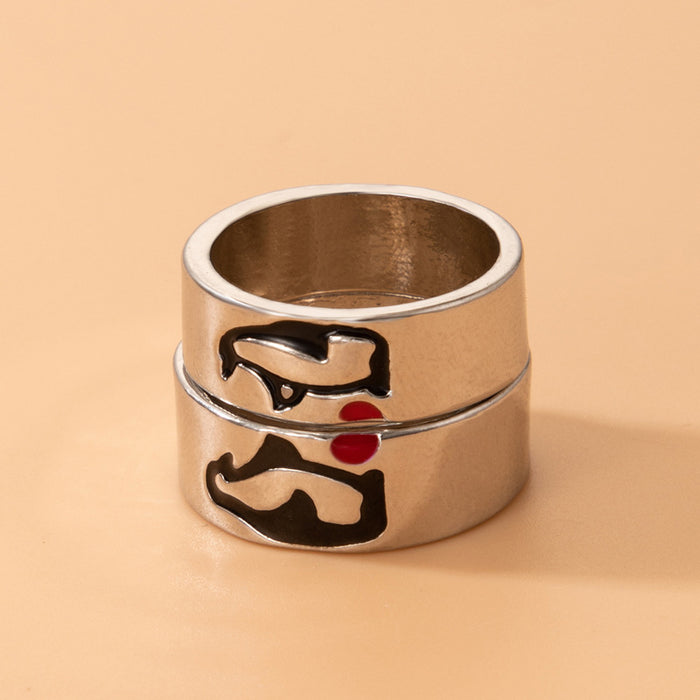 Love Couple Geometric Letter Ring Set