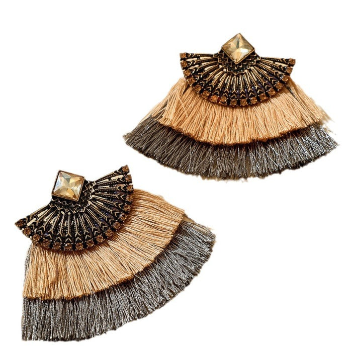 Bohemian tassel earrings retro ethnic style diamond earrings