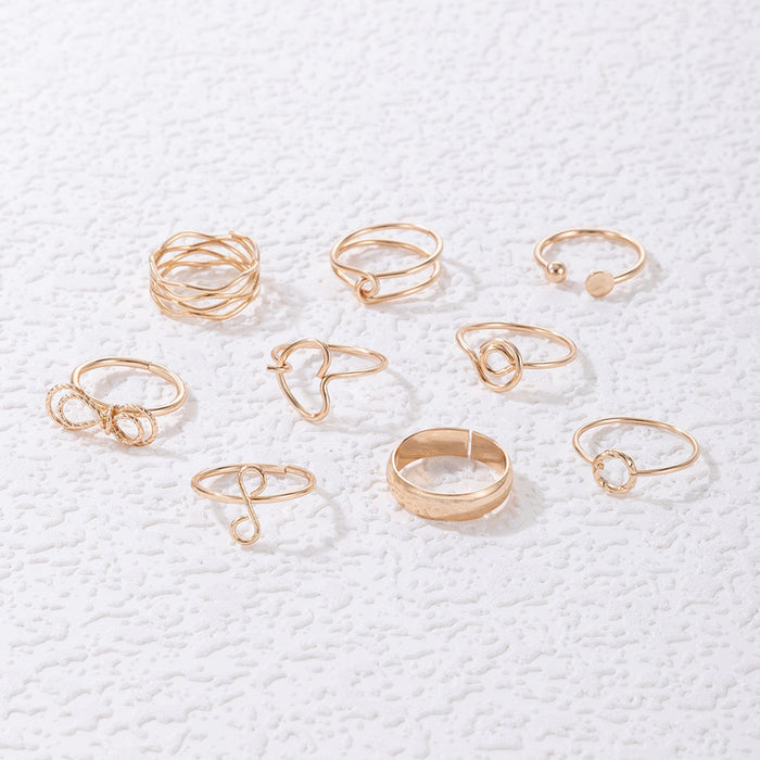 Heart bow nine-piece ring set simple geometric plain ring combination