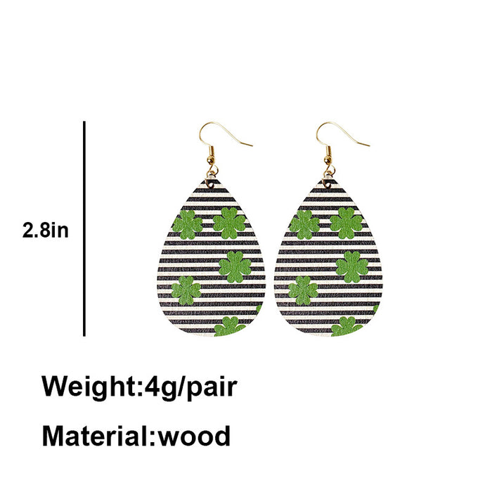 St. Patrick's Day Wooden Earrings with Green Polka Dot and Striped Plaid