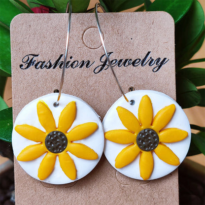 Handmade Sunflower Clay Earrings - Spring/Summer Vacation Style Jewelry