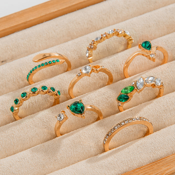 Gold Snake Rhinestone Rings - 6pcs Set