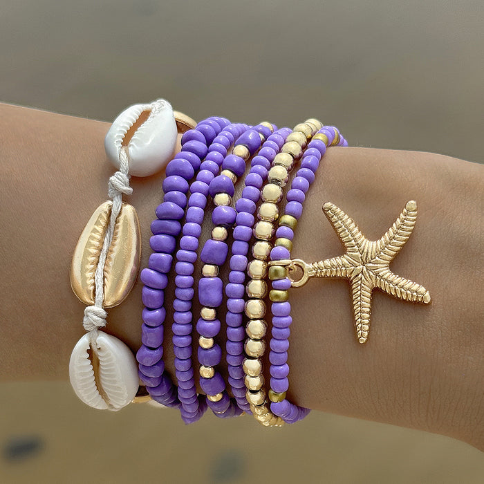 Bohemian Shell and Starfish Bracelet Set – Beach-Inspired Seven-Piece Jewelry