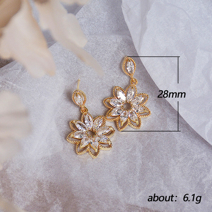 Micro-inlaid zircon crystal flower earrings vintage earrings