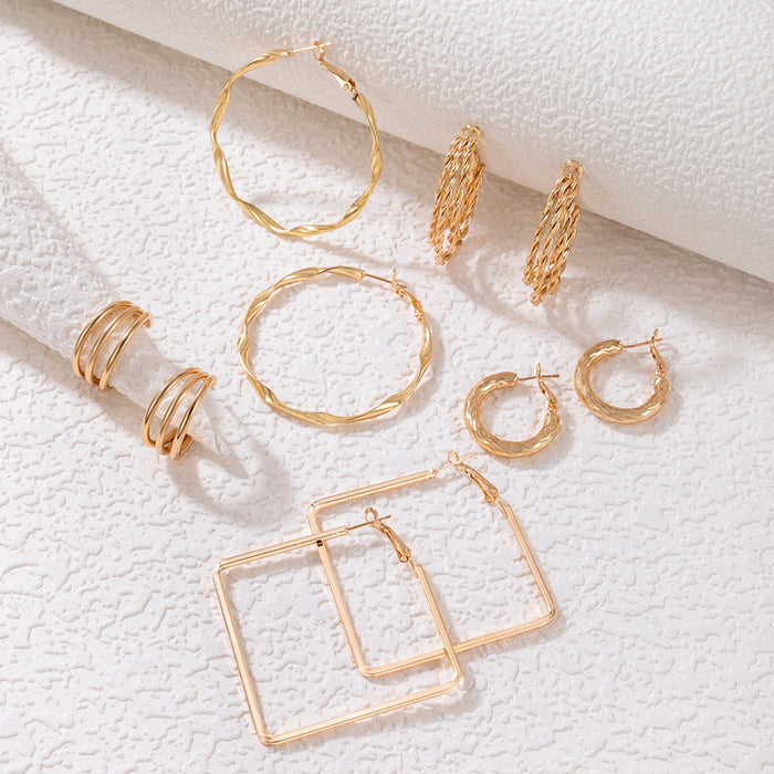 Alloy twist earring set simple geometric square five-piece earring