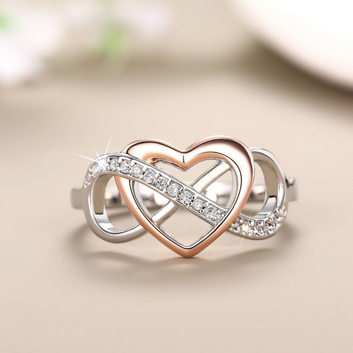 Elegant two-tone zircon hollow heart ring for women