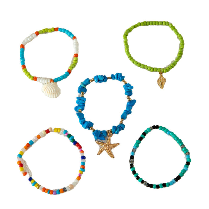 Starfish and Shell Bracelet Set - Colorful Bead Jewelry for Summer