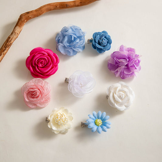 Pinzas para el cabello con margaritas y rosas coloridas al estilo coreano: lindas horquillas para el cabello con flores de tela