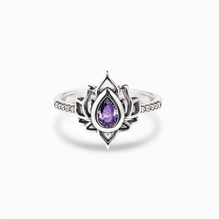 Flame Shaped Lotus Ring Vintage Wide Face Single Ring