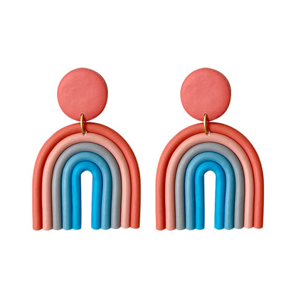 Colorful U-Shaped Clay Earrings - Trendy Rainbow Geometric Design