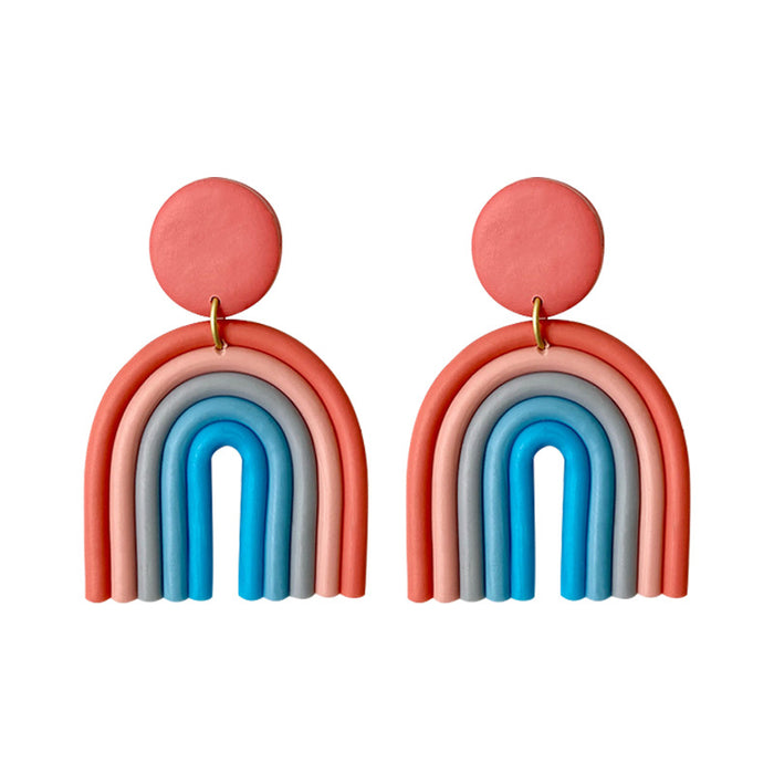 Colorful U-Shaped Clay Earrings - Trendy Rainbow Geometric Design