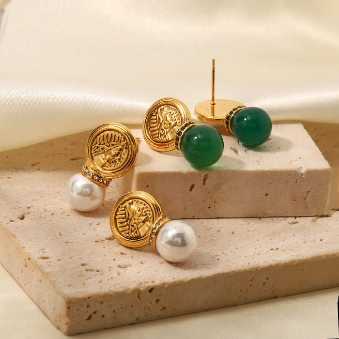 Pendientes colgantes de acero inoxidable verde vintage europeo: joyería de acero de titanio al por mayor