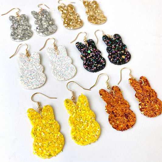 Easter Bunny Earrings with Colorful Glitter Design