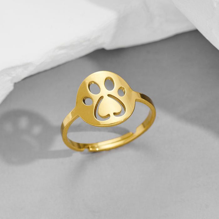 Anillo de acero inoxidable con forma de garra de gato y garra de perro, pequeño anillo de animal abierto fresco al por mayor