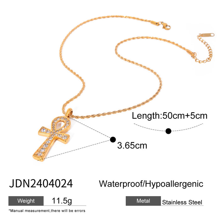 Stainless Steel Cross Pendant Necklace Zirconia Earrings