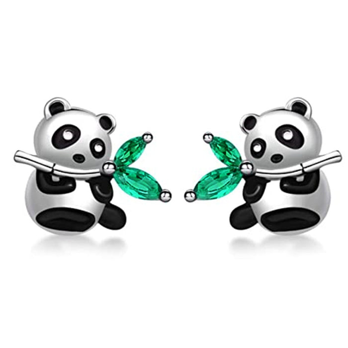 Black and white panda cute retro earrings