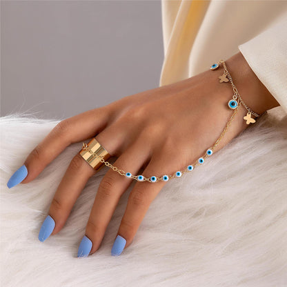 Retro Hip-Hop Hand Chain with Butterfly Flower - Versatile and Trendy Ring Set for Women