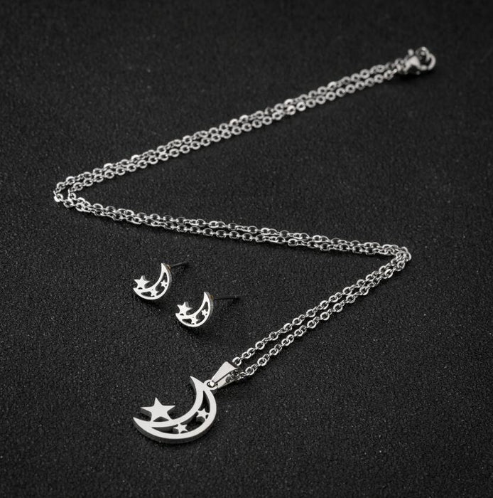 Love heartbeat electrocardiogram earrings necklace set, geometric star moon triangle pendant jewelry