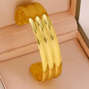 Wholesale 304 Stainless Steel Wide Open Cuff Bracelets with Irregular Shapes, Striped Textures, and Floral/Scallop Embossing - wallojewerly 