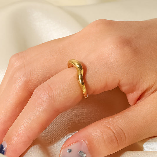 Geometric Design 18K Gold Plated Stainless Steel Ring - Unique Jewelry