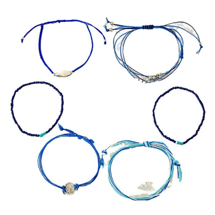 Bohemian Shell and Blue Bead Bracelet Set with Starfish Charm - Four Pieces