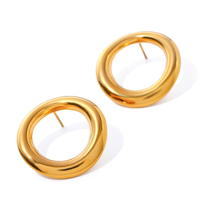 18K Gold Stainless Steel Hollow Circle Earrings - Fashionable Titanium Steel Jewelry