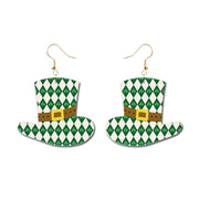 St. Patrick's Day Glitter Earrings with Green Polka Dot and Flower Hat - wallojewerly 