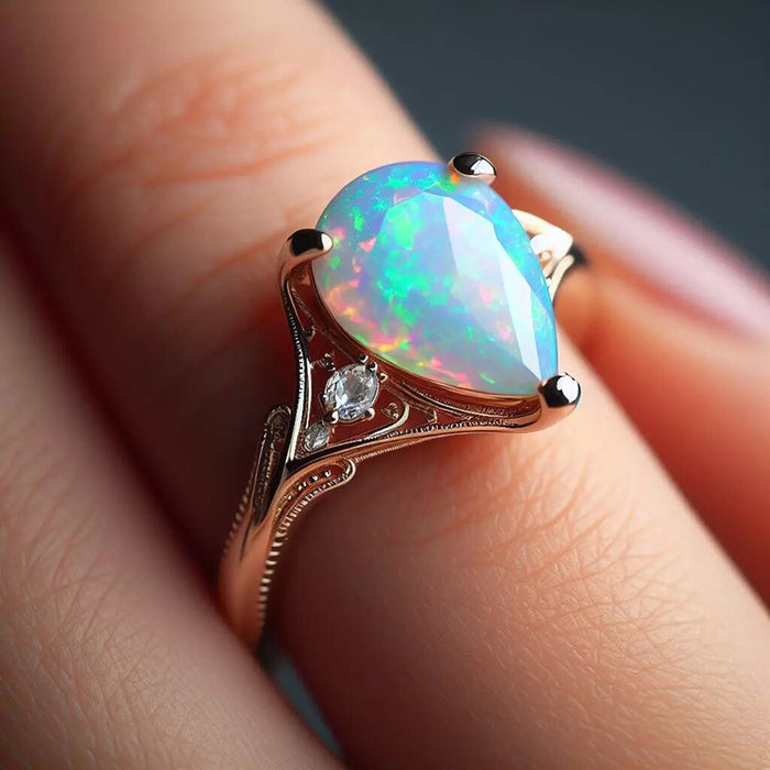 Women's Micro-Inlaid Zircon Line Crown Imitation Opal Ring