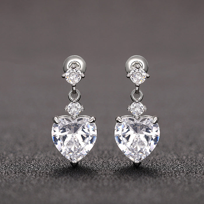 Super shiny heart earrings, exquisite college style earrings