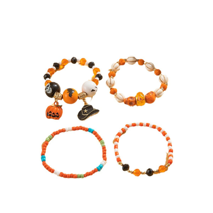 Juego de pulseras de cuentas con forma de calabaza y calavera para Halloween: accesorio único y divertido de cuatro piezas