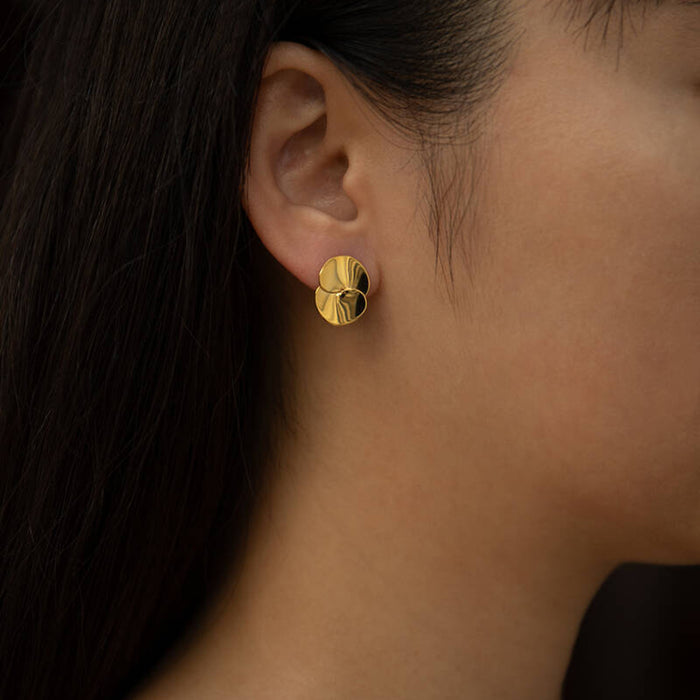 18K Gold Plated Stainless Steel Minimalist Curve Earrings - Geometric Design