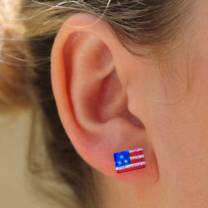 Independence Day Earrings with American Flag, Heart, and Star Designs