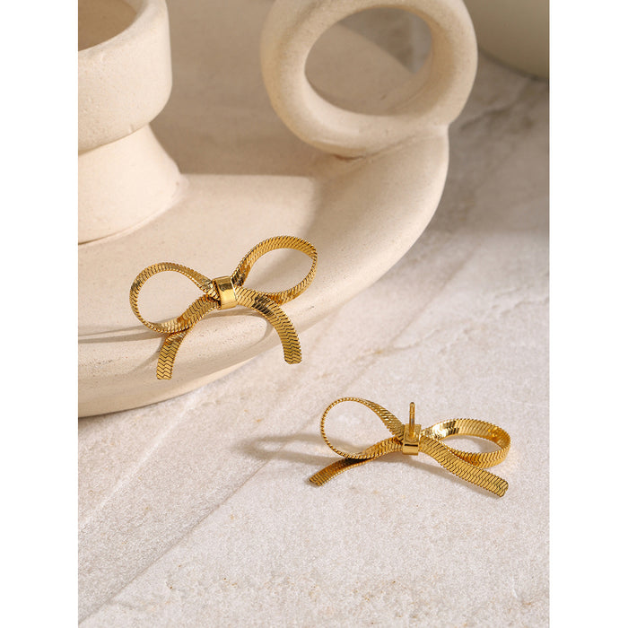 18K Gold Stainless Steel Bow Earrings - Simple Small Titanium Steel Studs for Women