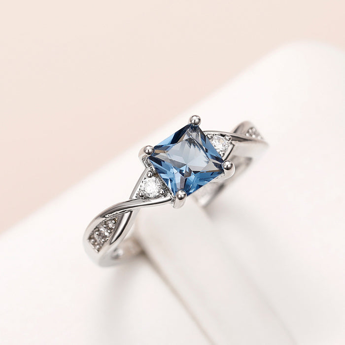 Square Blue Topaz Ring Women's  Jewelry